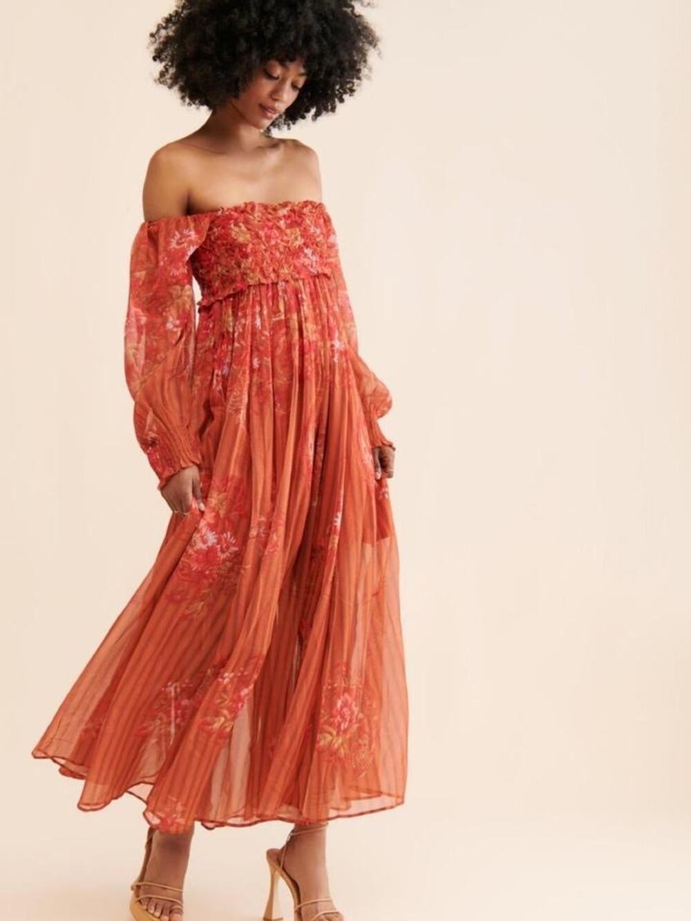 Free People Angel Eyes Maxi Dress Orange Brown Size Small